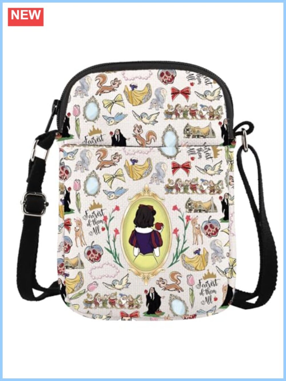 Canvas Crossbody Bag 3D Print Princess Fairy Tale Adjustable Strap Zipper